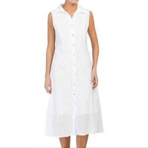 Valentina Naldi | Sleeveless Eyelet Button-Front Cotton Cocktail Shirtdress | M